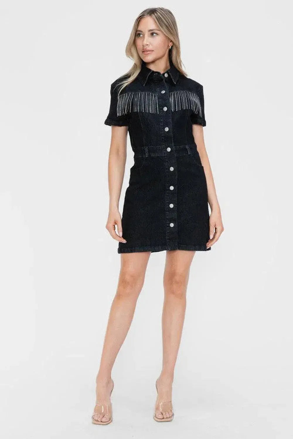 Timeless & Comfortable: Short Sleeve Denim Delight-dresses-Evelyns Fashion