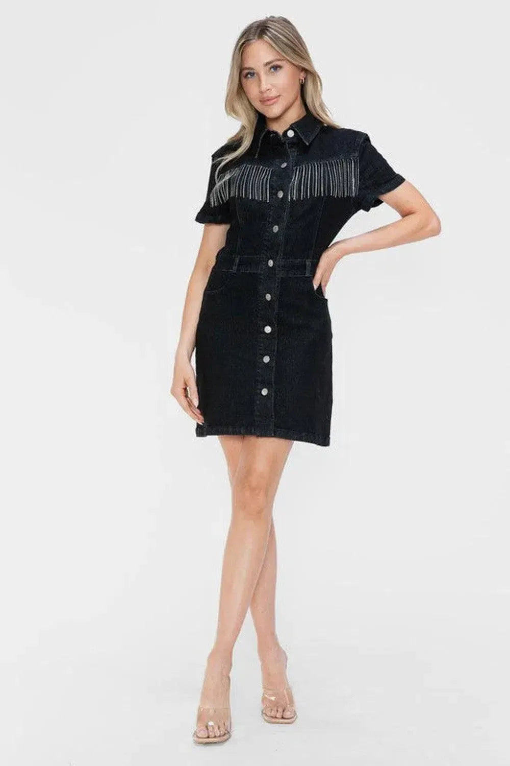 Timeless & Comfortable: Short Sleeve Denim Delight-dresses-Evelyns Fashion