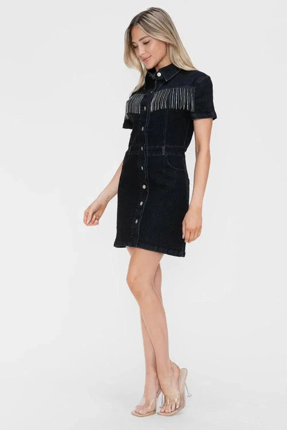 Timeless & Comfortable: Short Sleeve Denim Delight-dresses-Evelyns Fashion
