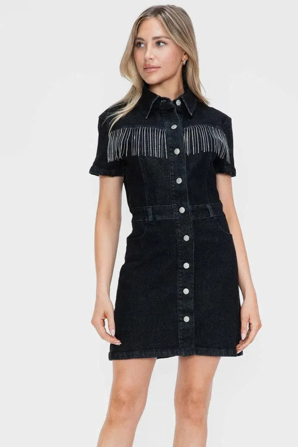 Timeless & Comfortable: Short Sleeve Denim Delight-dresses-Evelyns Fashion