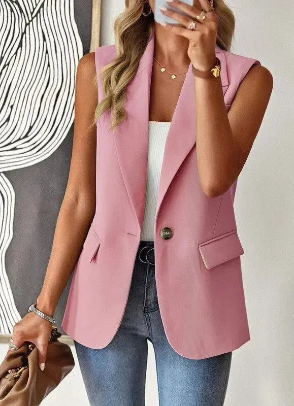 Timeless Sophistication: Miss Sparkling Sleeveless Blazers-Apparel & Accessories-Evelyns Fashion