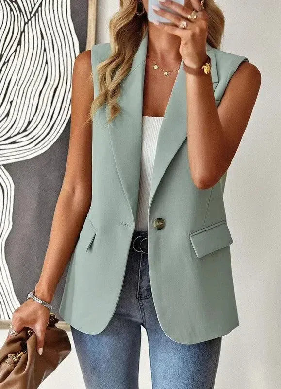 Timeless Sophistication: Miss Sparkling Sleeveless Blazers-Apparel & Accessories-Evelyns Fashion