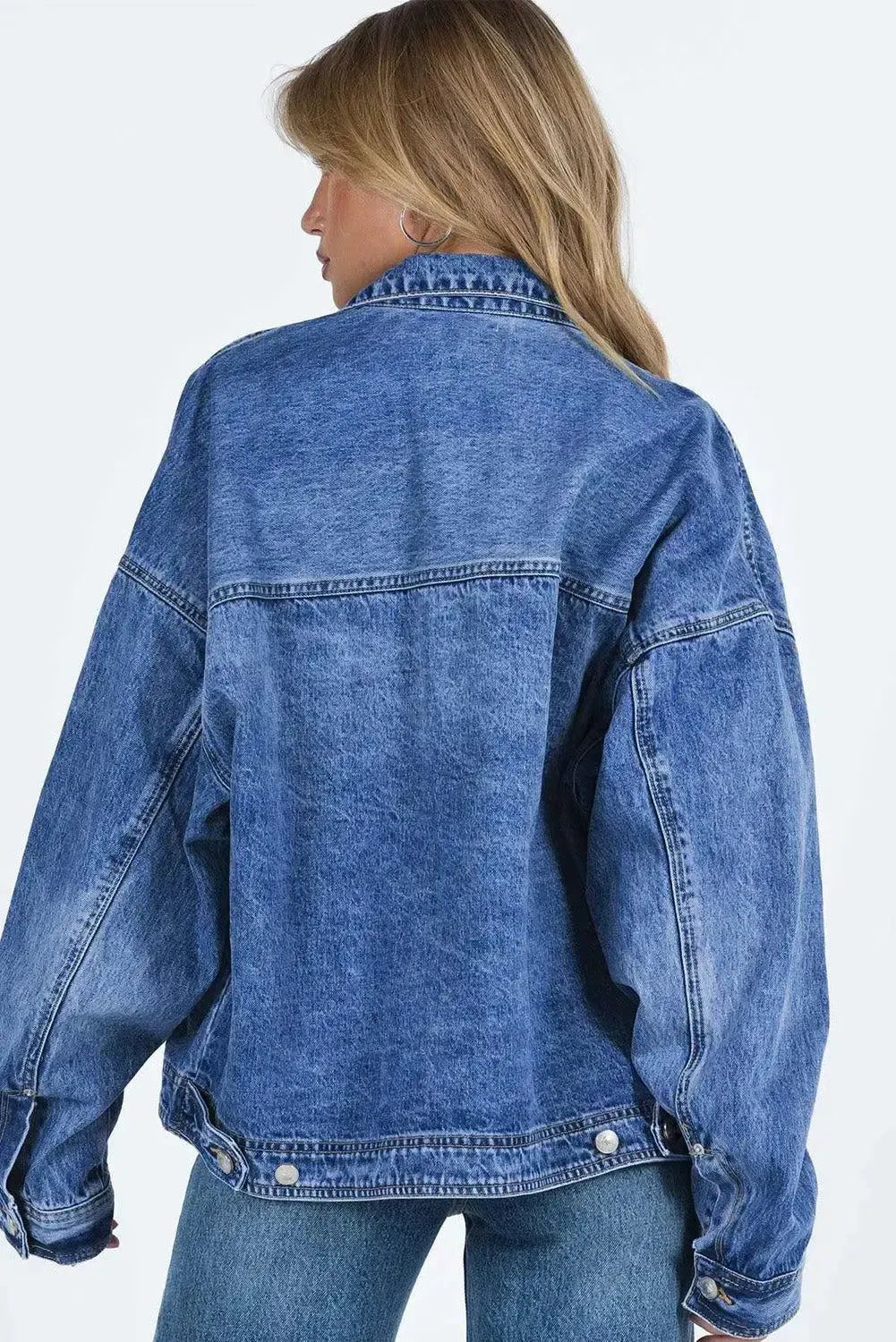 Timeless Style: Collared Neck Button Up Denim Jacket-Denim-Evelyns Fashion