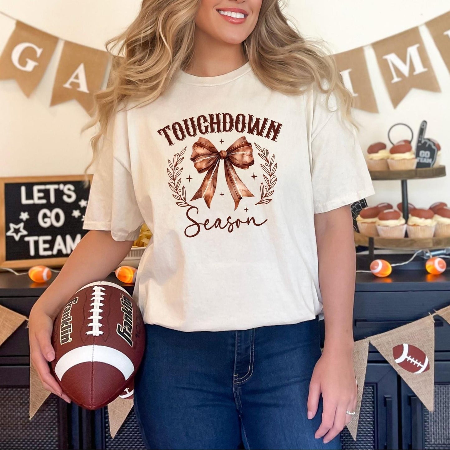 Touchdown White Graphic Tee – Game Day Ready & Laid-Back Cool-graphic tees-Evelyns Fashion