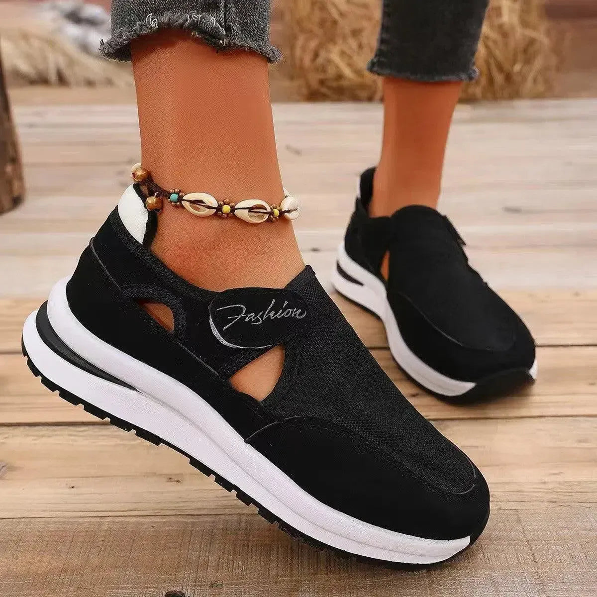 Trendsetting Comfort: Mesh Round Toe Platform Sneakers-shoes-Evelyns Fashion