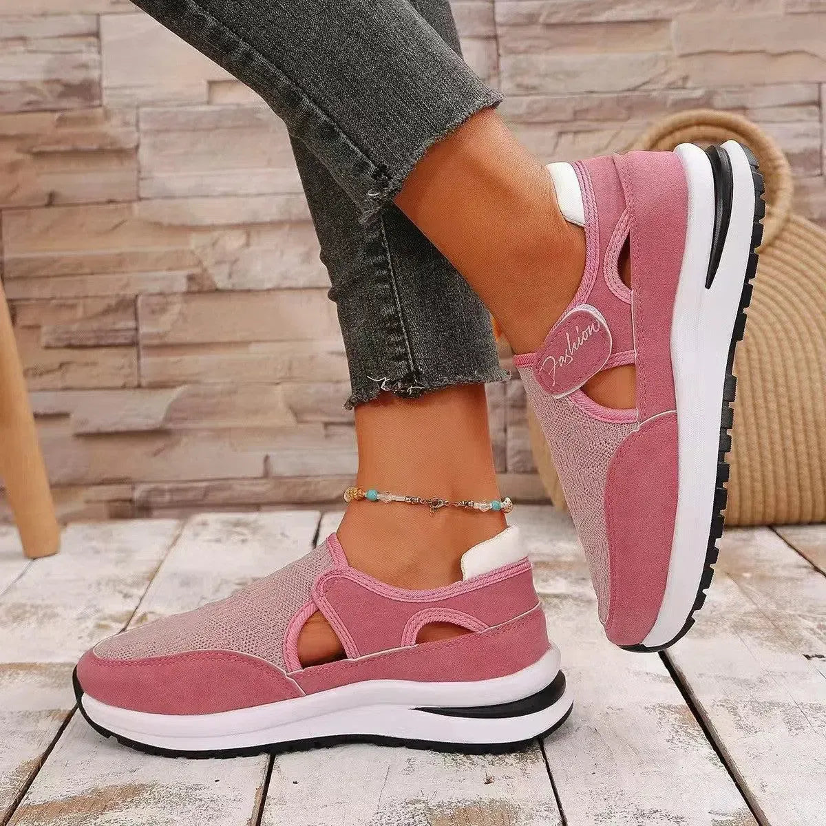 Trendsetting Comfort: Mesh Round Toe Platform Sneakers-shoes-Evelyns Fashion