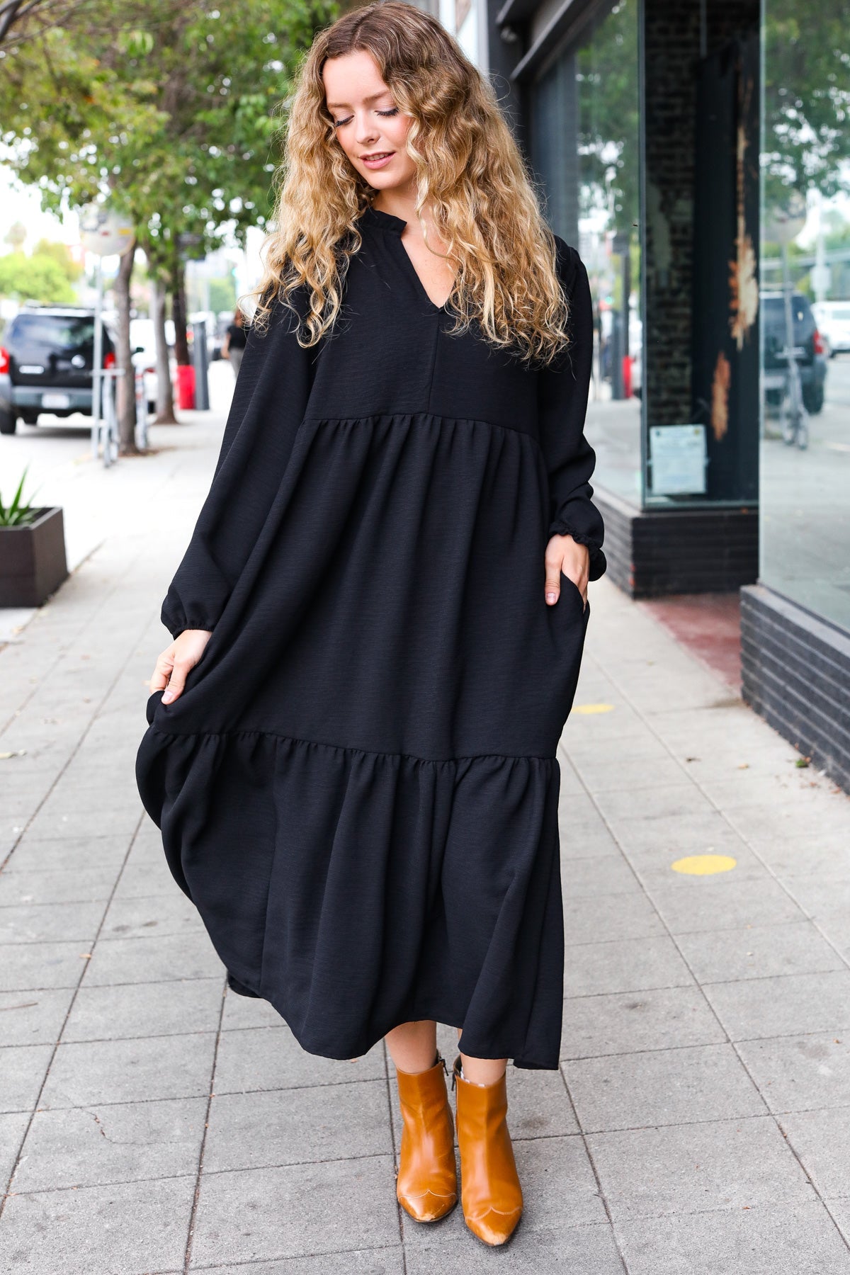Trendy Black Tiered Maxi Dress-Maxi Dress-Evelyns Fashion