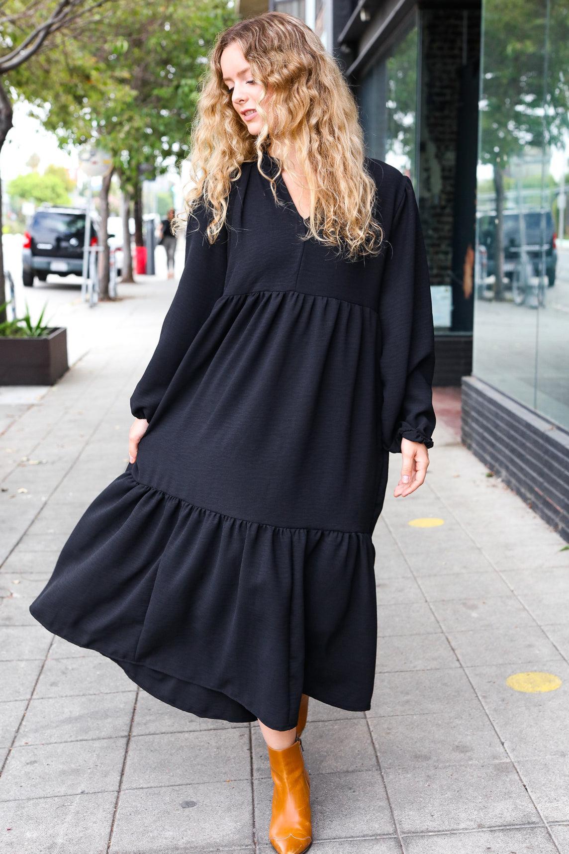 Trendy Black Tiered Maxi Dress-Maxi Dress-Evelyns Fashion