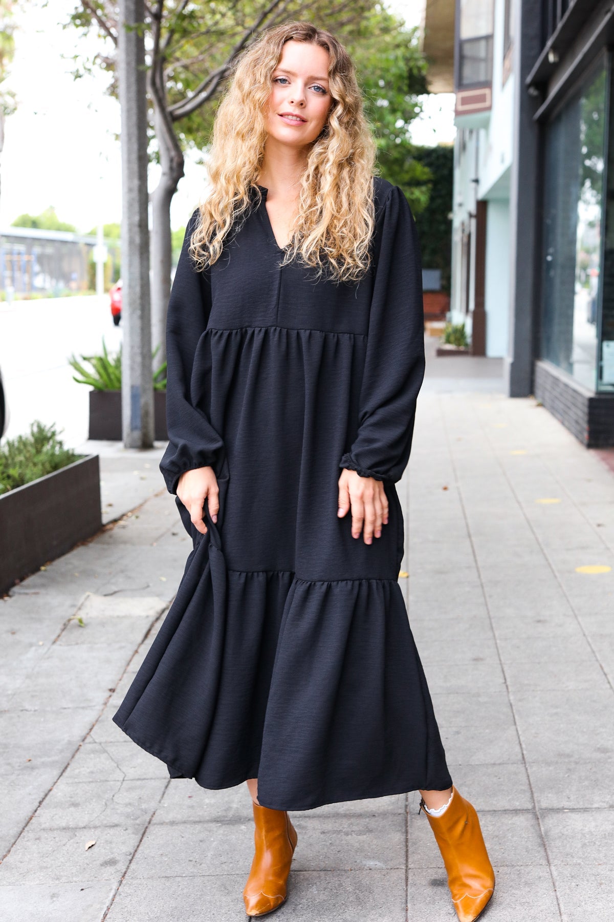 Trendy Black Tiered Maxi Dress-Maxi Dress-Evelyns Fashion