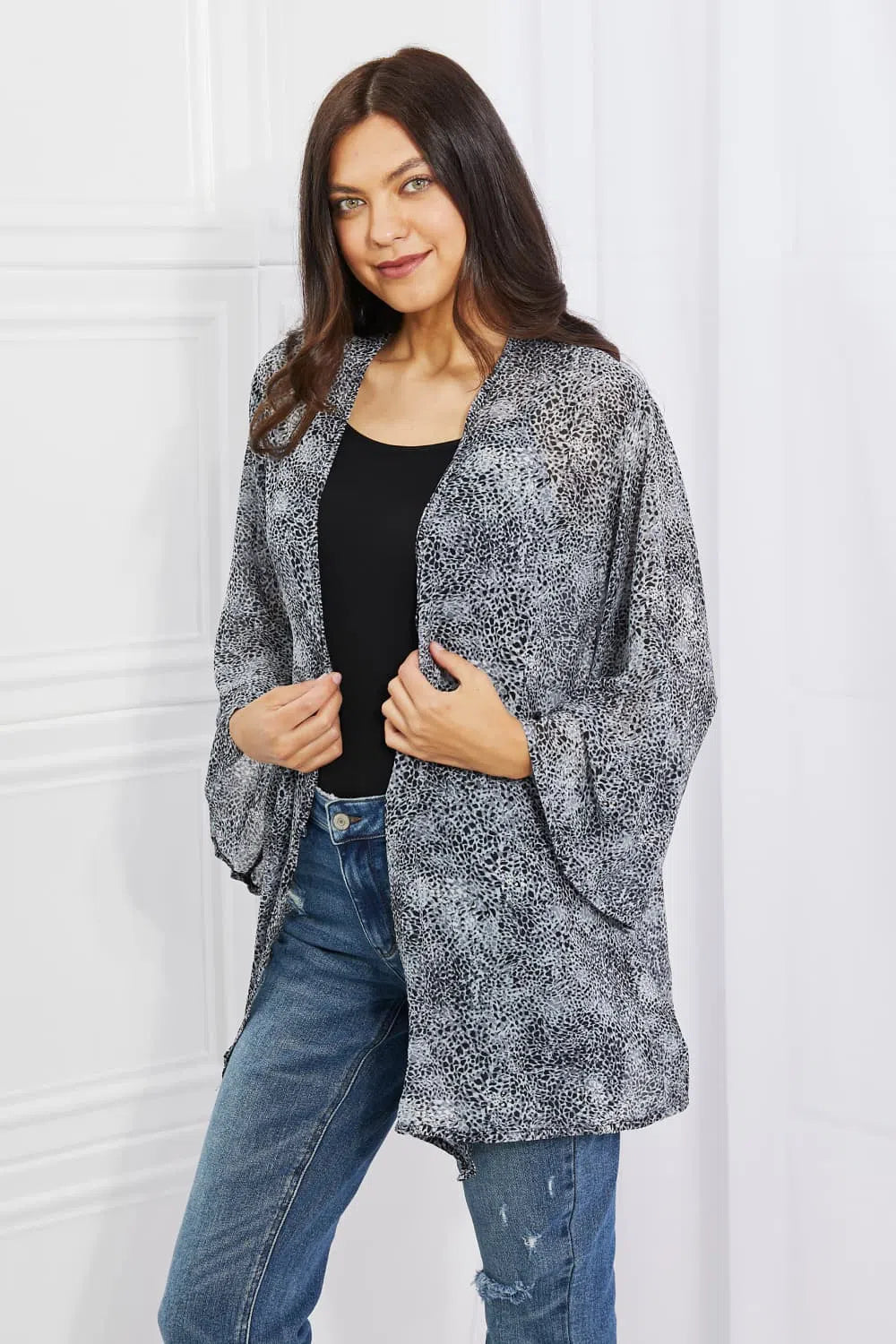 Trendy Full-Size Snake Print Chiffon Kimono | Lightweight & Stylish Layer-Apparel & Accessories-Evelyns Fashion