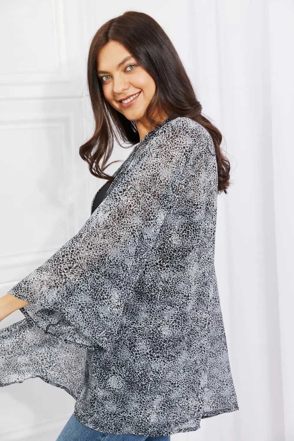 Trendy Full-Size Snake Print Chiffon Kimono | Lightweight & Stylish Layer-Apparel & Accessories-Evelyns Fashion