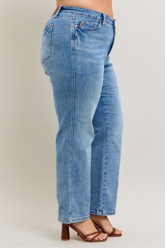 Tummy Control Vintage Straight Jeans-Denim-Evelyns Fashion