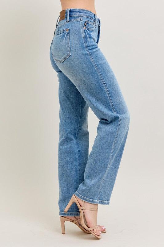 Tummy Control Vintage Straight Jeans-Denim-Evelyns Fashion