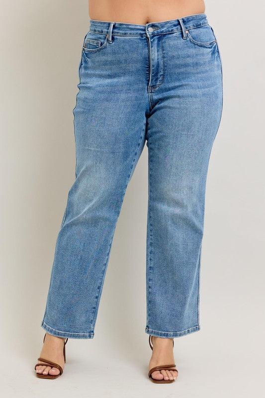 Tummy Control Vintage Straight Jeans-Denim-Evelyns Fashion