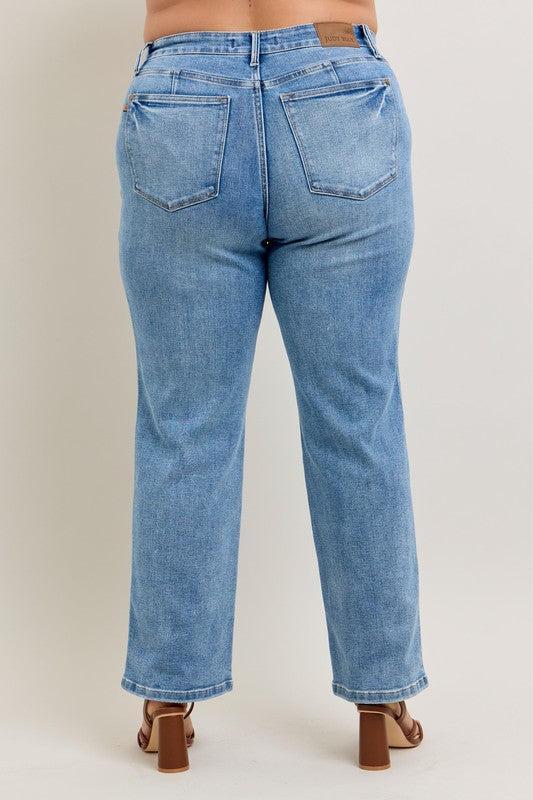 Tummy Control Vintage Straight Jeans-Denim-Evelyns Fashion