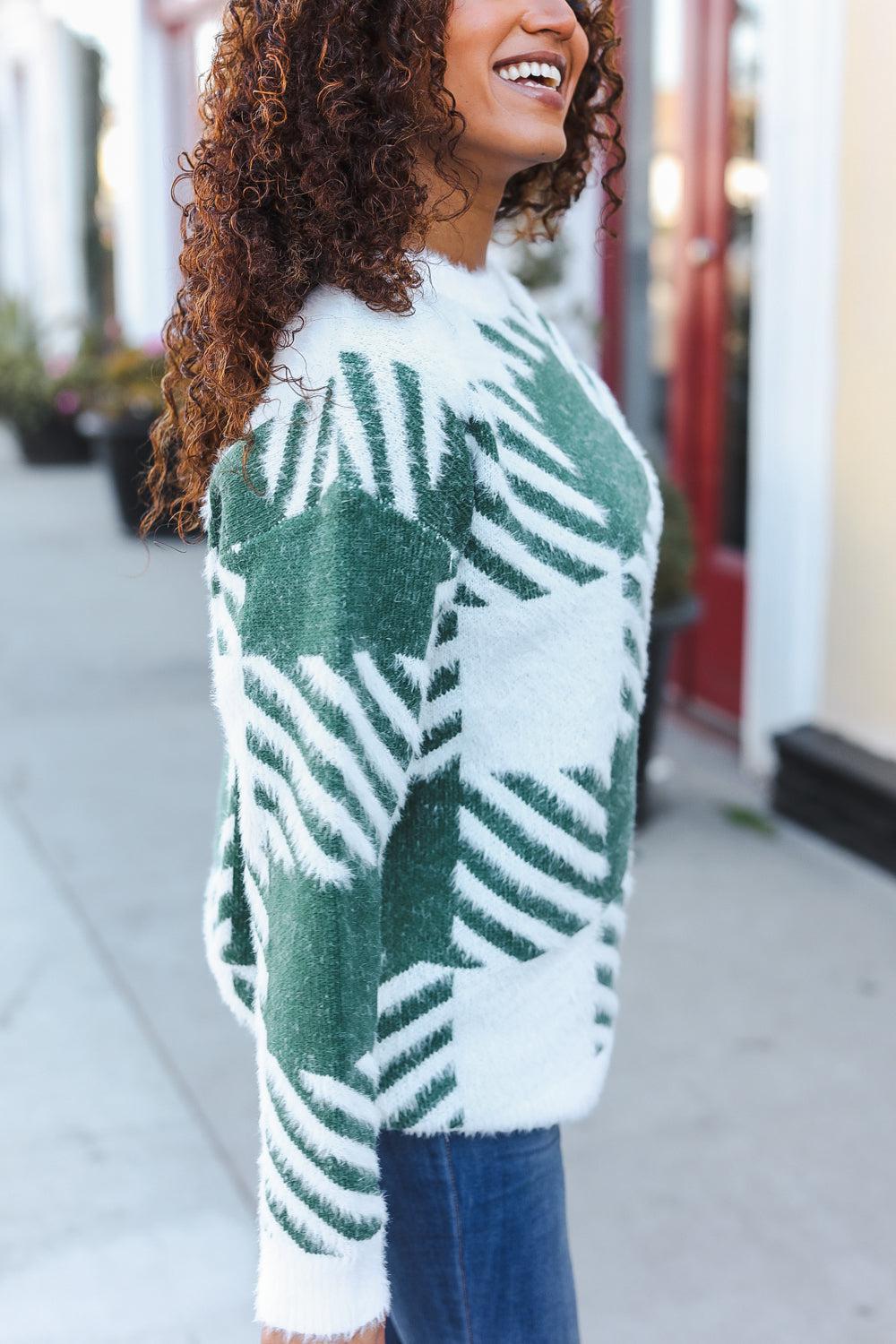 Under The Christmas Tree Green Plaid Soft Brushed Hairy Sweater-2024 Blow-Out Sale-Evelyns Fashion