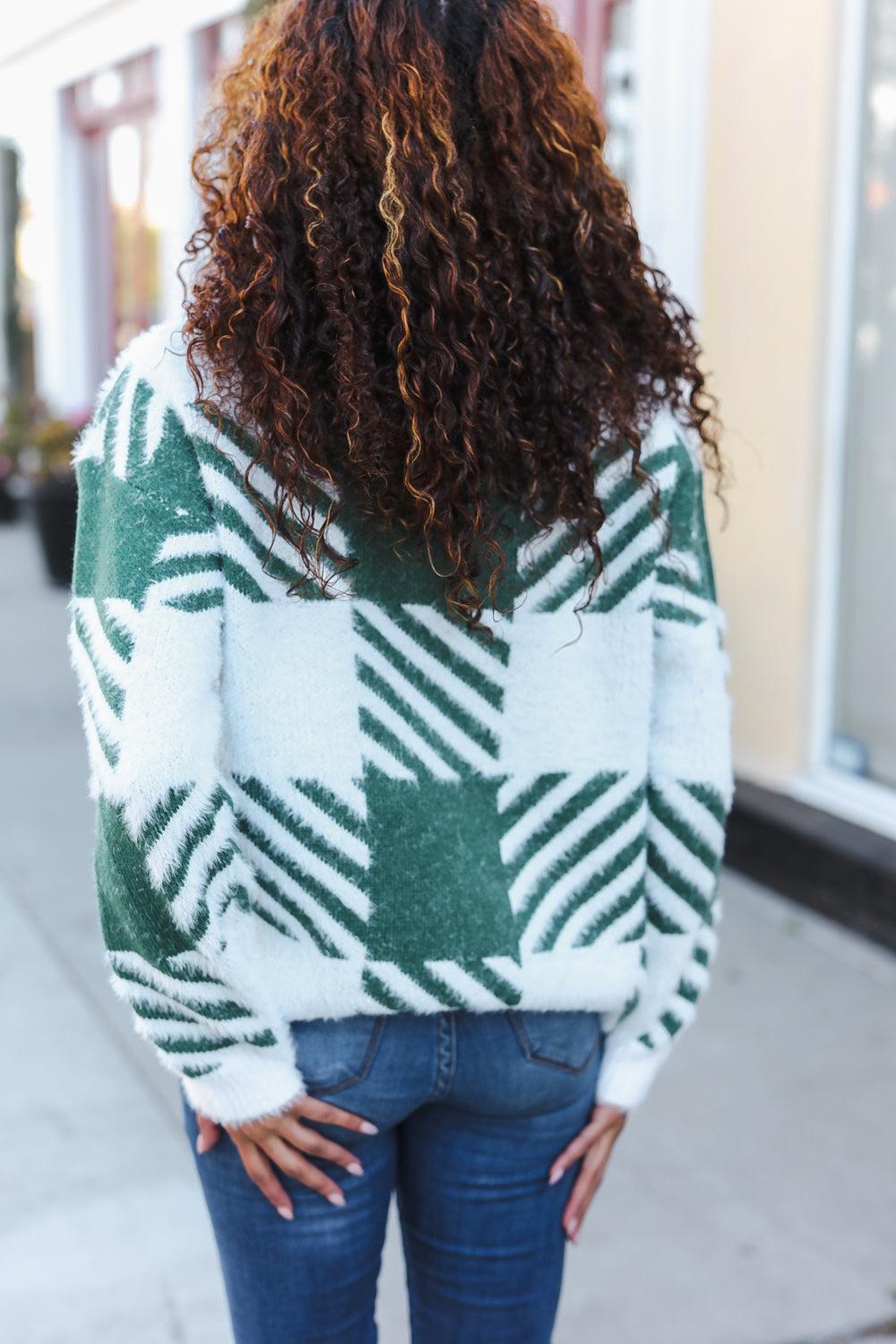 Under The Christmas Tree Green Plaid Soft Brushed Hairy Sweater-2024 Blow-Out Sale-Evelyns Fashion