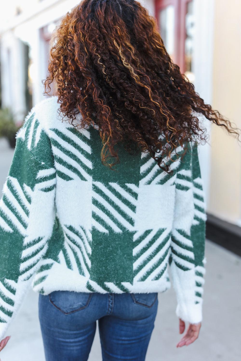 Under The Christmas Tree Green Plaid Soft Brushed Hairy Sweater-2024 Blow-Out Sale-Evelyns Fashion