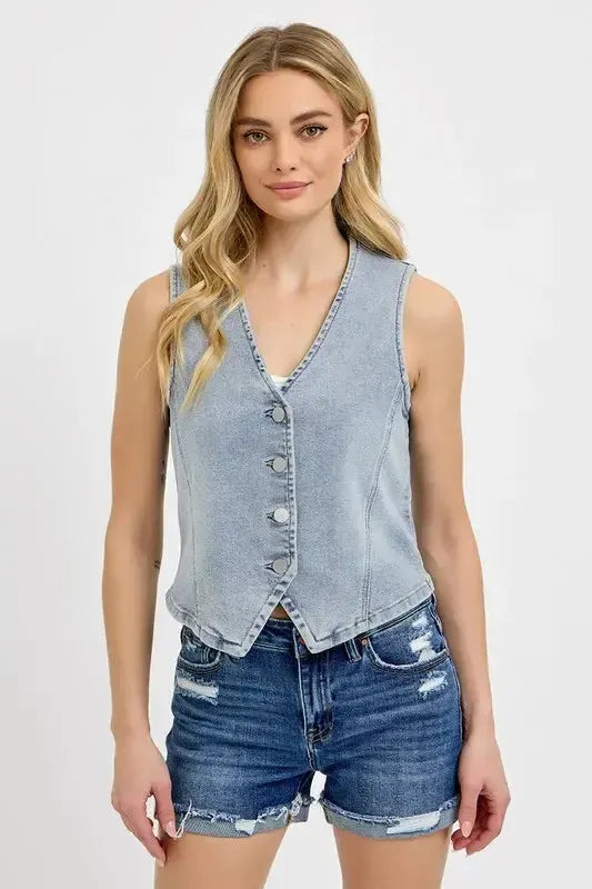 V-Neck Button Vest – Tailored, Versatile & Easy to Layer-vest-Evelyns Fashion