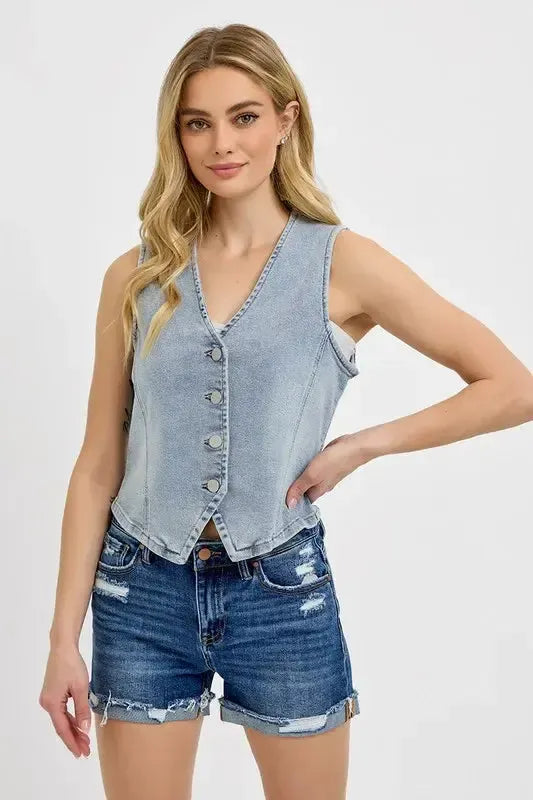 V-Neck Button Vest – Tailored, Versatile & Easy to Layer-vest-Evelyns Fashion
