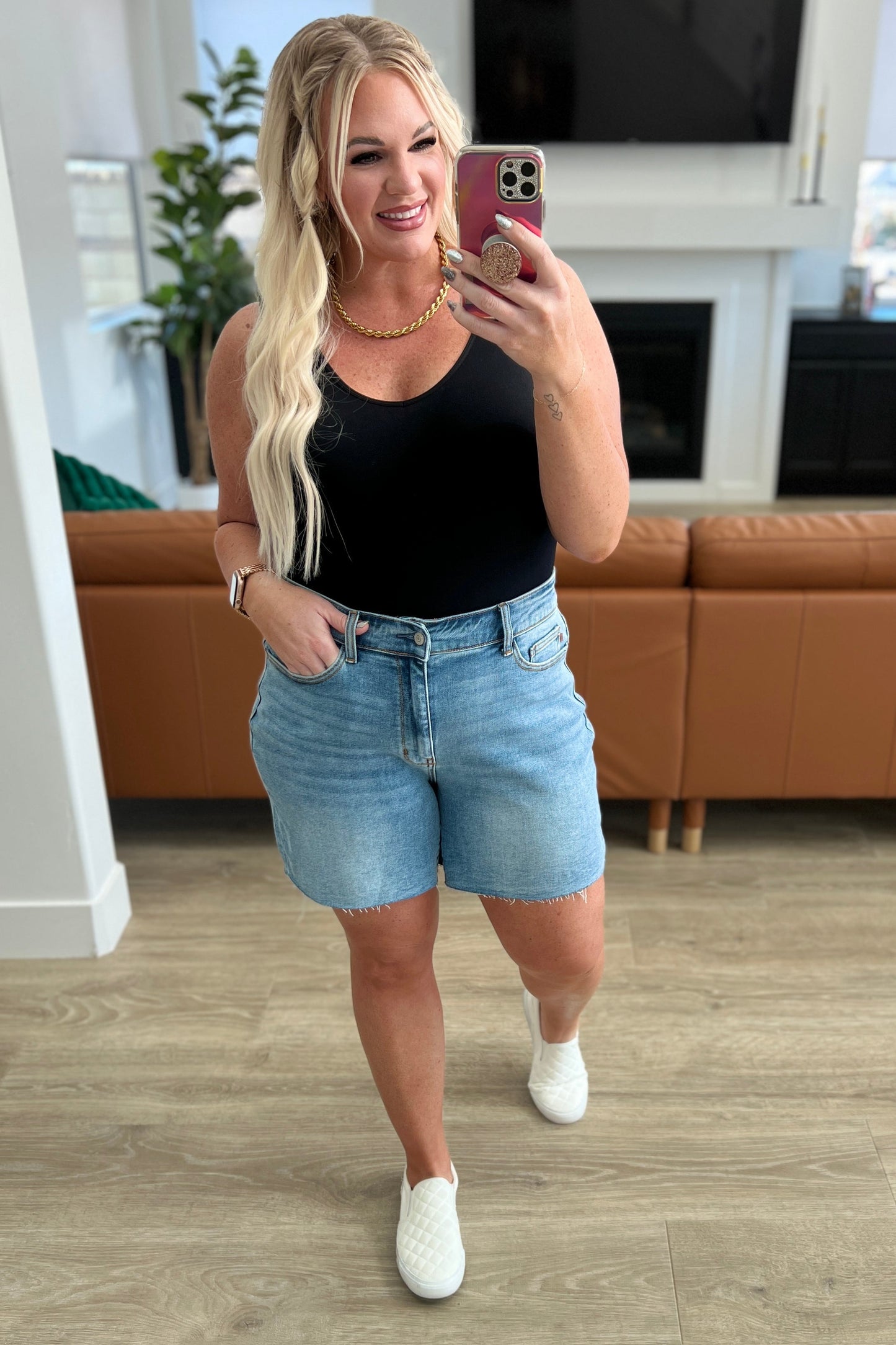 Willa High Rise Cutoff Shorts-Denim-Evelyns Fashion