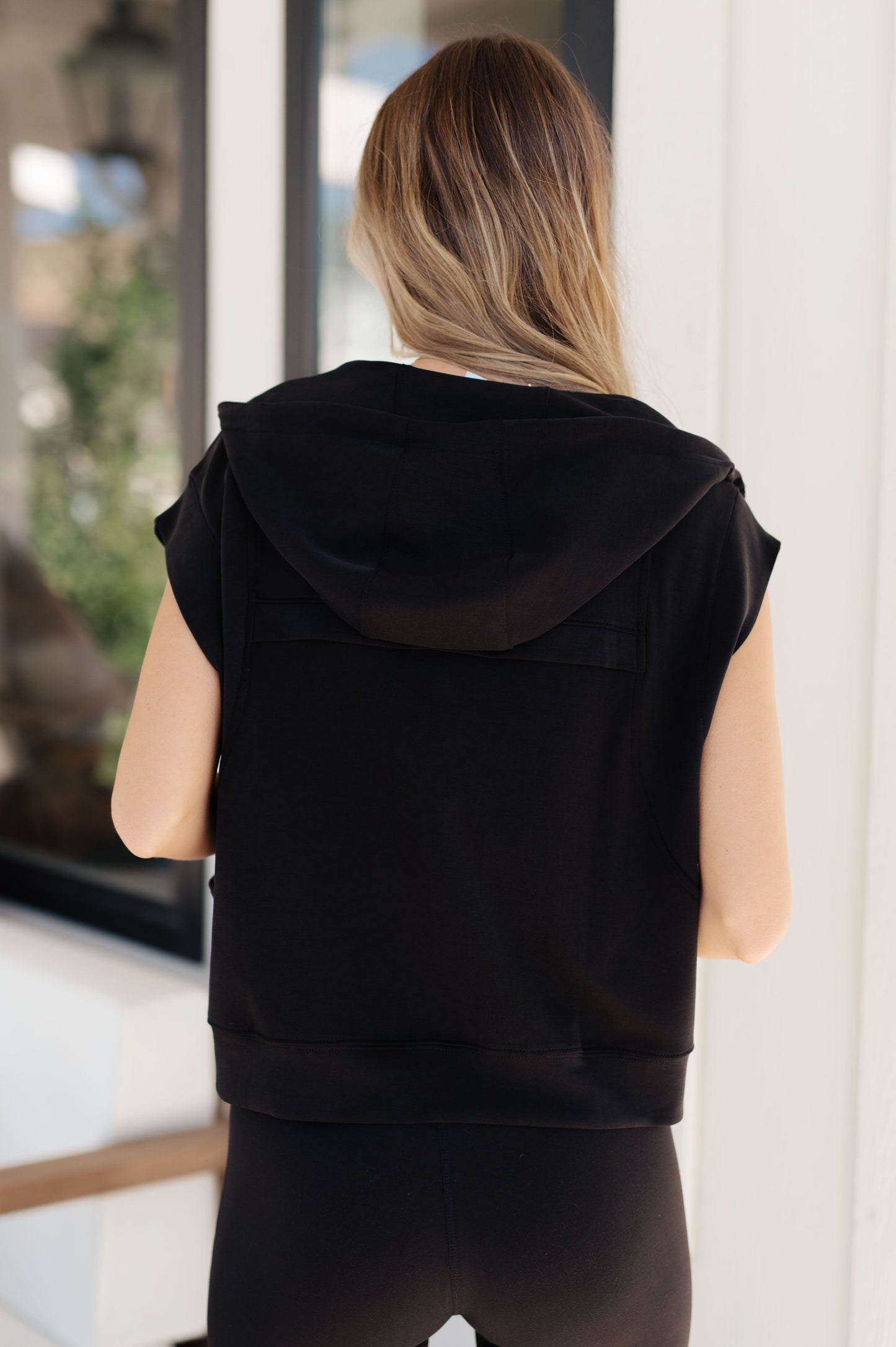 Women's Black Sleeveless Hoodie-Sweat Shirts and Hoodies-Evelyns Fashion
