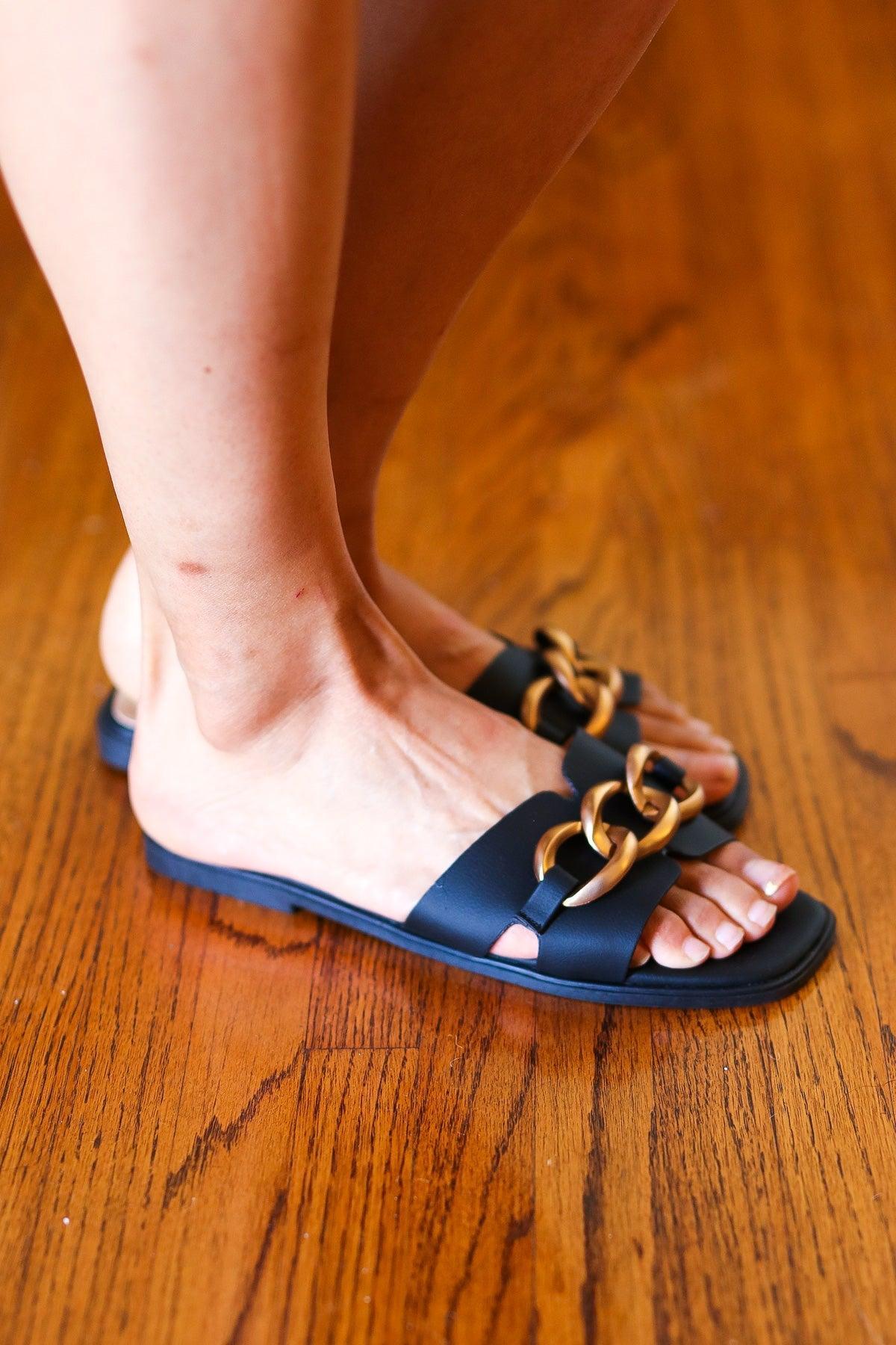 Women's Black Slide Sandals-2024 Blow-Out Sale-Evelyns Fashion