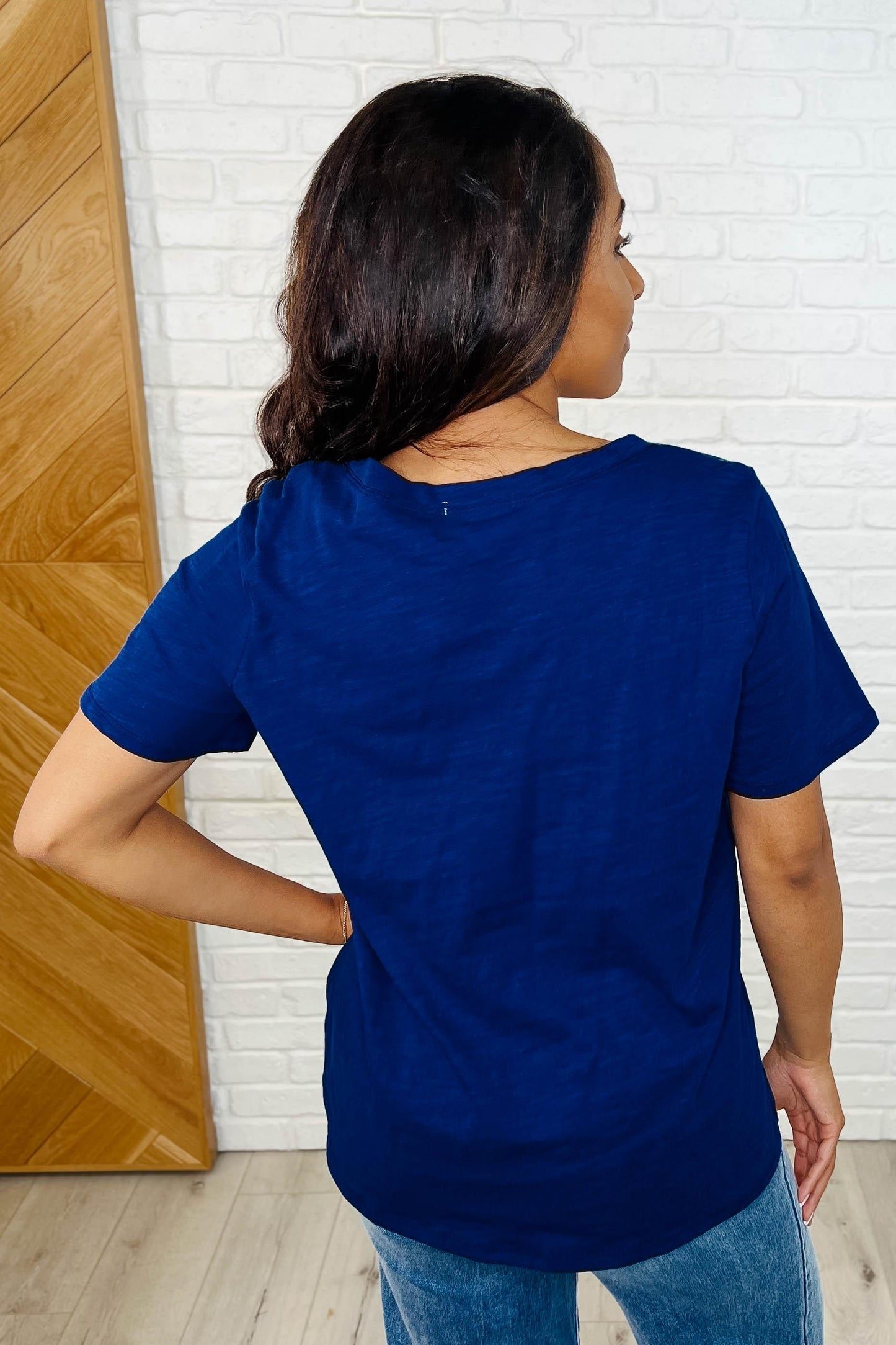 Women's Blue V-Neck Tee-T-Shirts-Evelyns Fashion