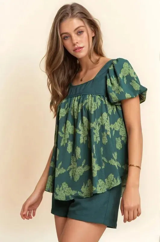 Women's Boho Puff Sleeve Blouse-Short Sleeve Blouse-Evelyns Fashion