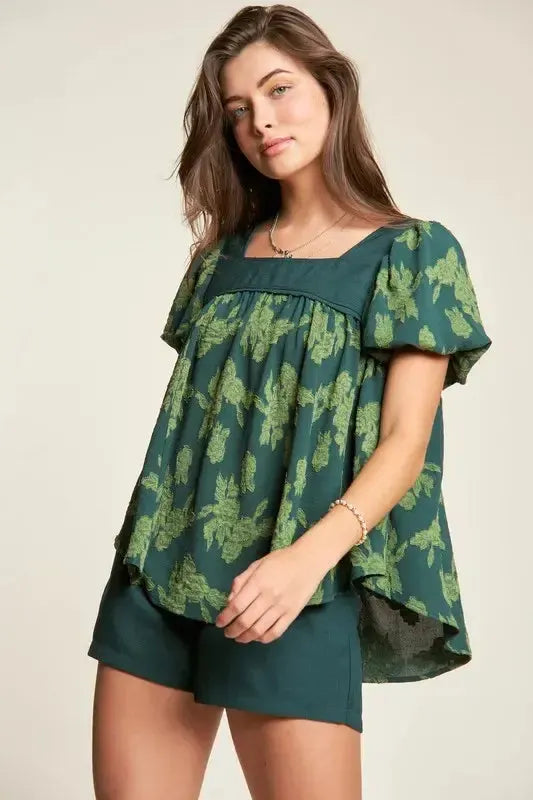 Women's Boho Puff Sleeve Blouse-Short Sleeve Blouse-Evelyns Fashion