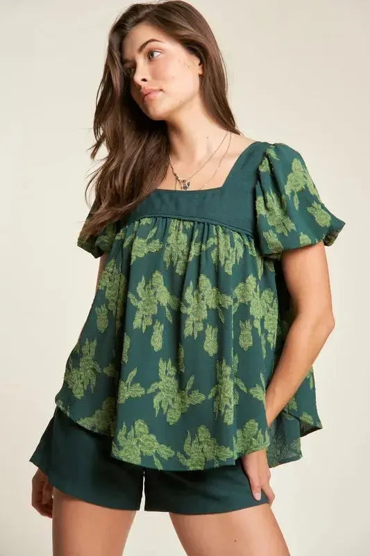 Women's Boho Puff Sleeve Blouse-Short Sleeve Blouse-Evelyns Fashion