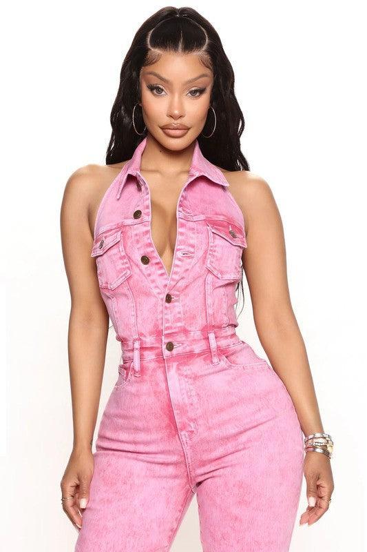 Women’s Denim Jumpsuit-Jumpsuits-Evelyns Fashion