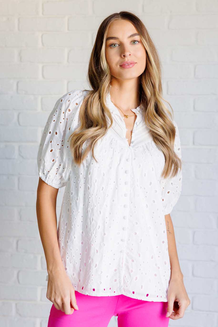 Women's Eyelet Lace Blouse-Blouses-Evelyns Fashion