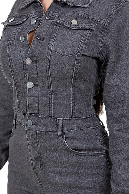 Women’s Fashion Denim Romper-Rompers-Evelyns Fashion
