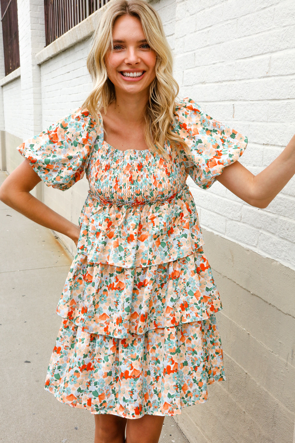 Women's Floral Midi Tiered Dress-midi dress-Evelyns Fashion