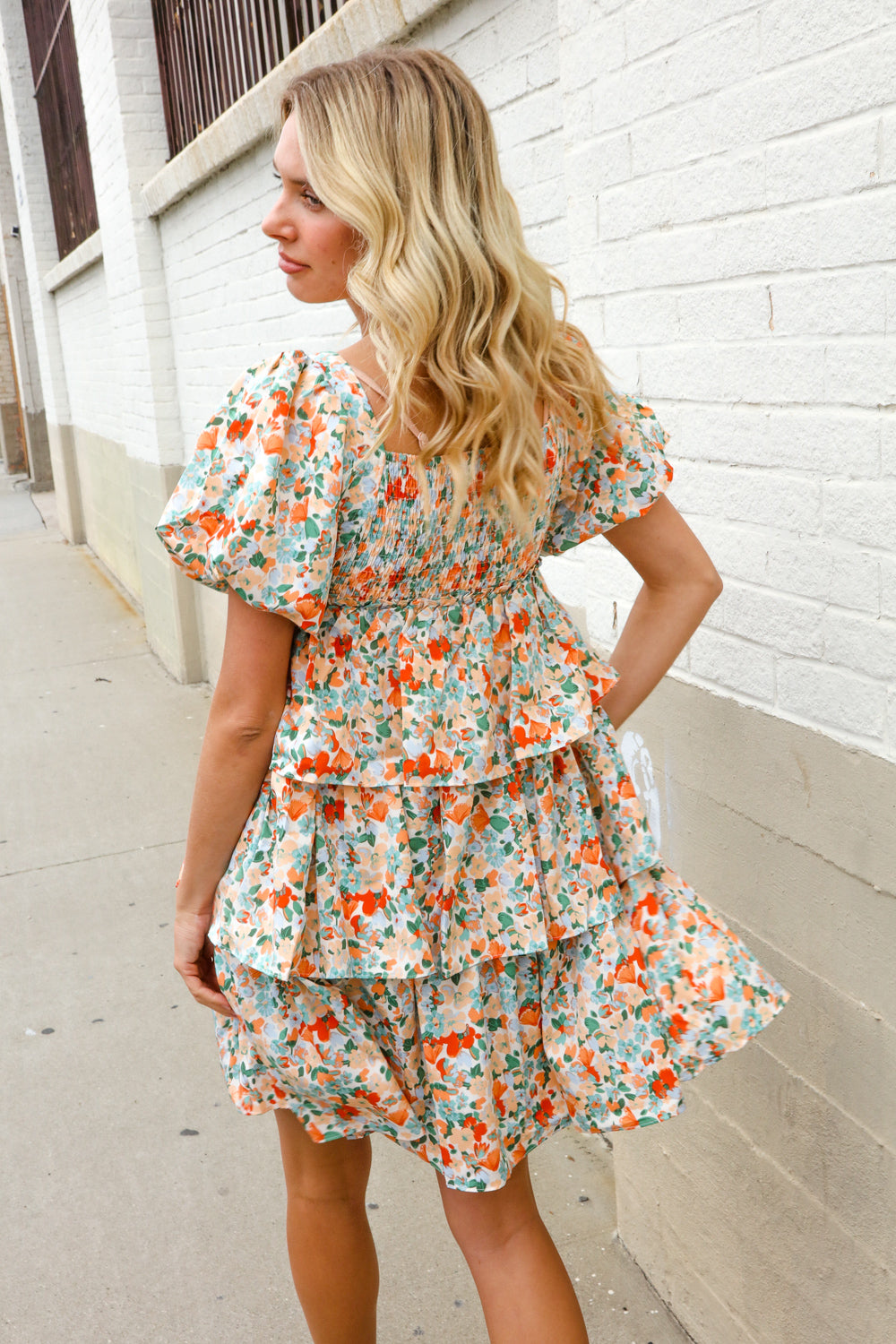 Women's Floral Midi Tiered Dress-midi dress-Evelyns Fashion