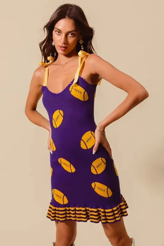 Women's Gameday Football Knit Mini Dress-Mini Dress-Evelyns Fashion