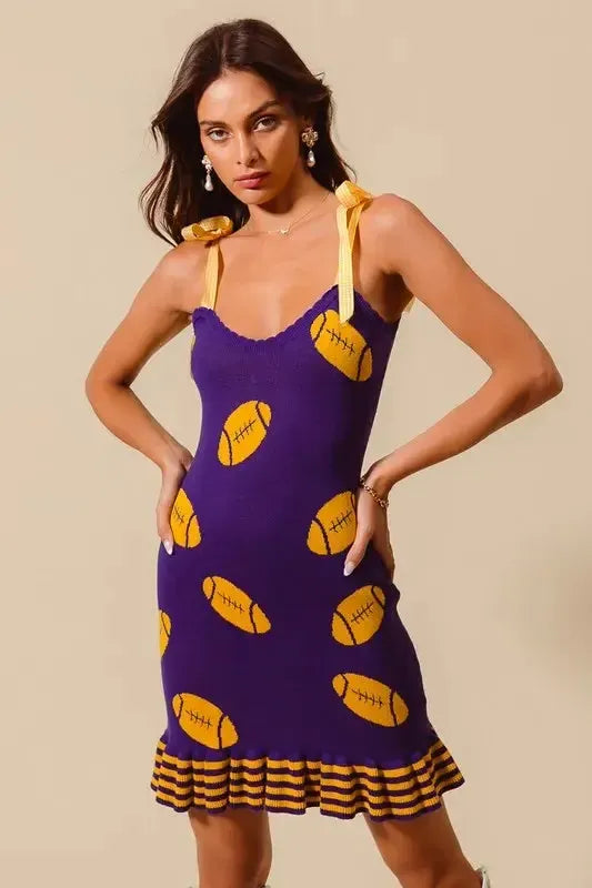 Women's Gameday Football Knit Mini Dress-Mini Dress-Evelyns Fashion