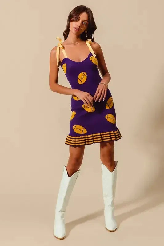 Women's Gameday Football Knit Mini Dress-Mini Dress-Evelyns Fashion