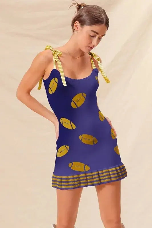 Women's Gameday Football Knit Mini Dress-Mini Dress-Evelyns Fashion