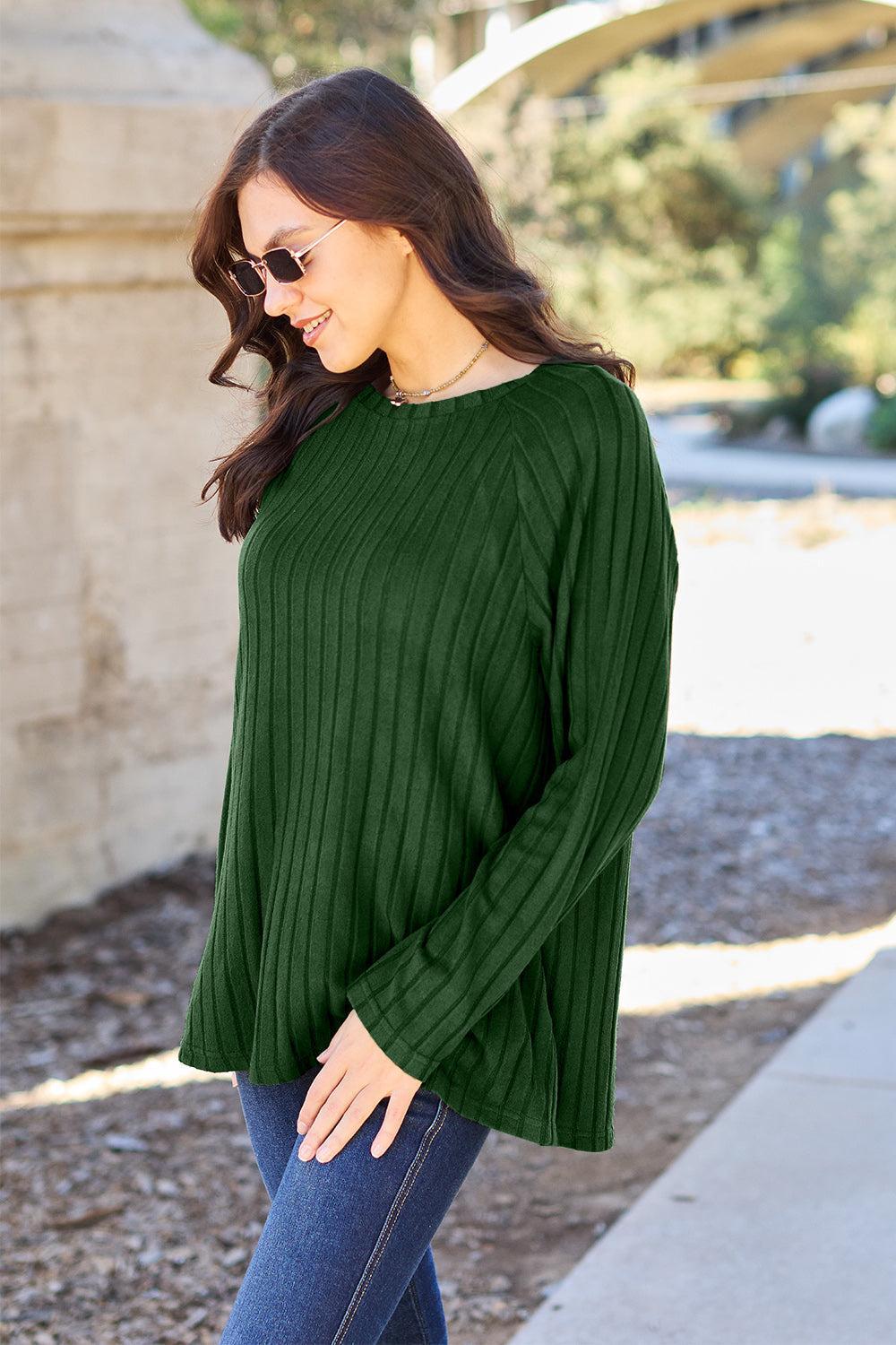 Women's Ribbed Knit Top-Sweaters-Evelyns Fashion