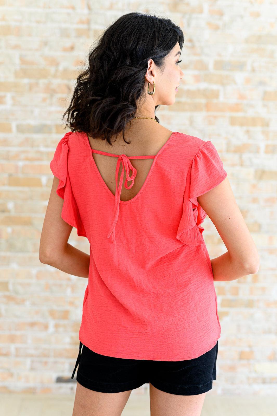 Women's V Neck Ruffle Sleeve Top-Tops-Evelyns Fashion