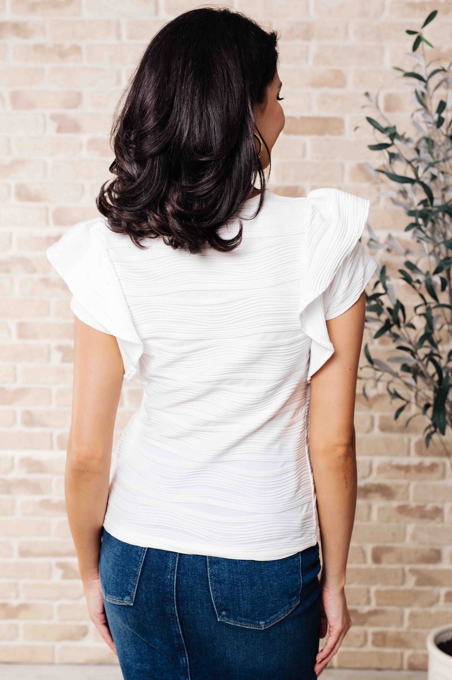 Womens White Ruffle Sleeve Blouse-Tops-Evelyns Fashion