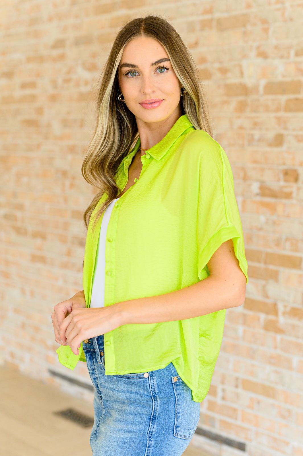 Women's Yellow Button Down Blouse-Tops-Evelyns Fashion