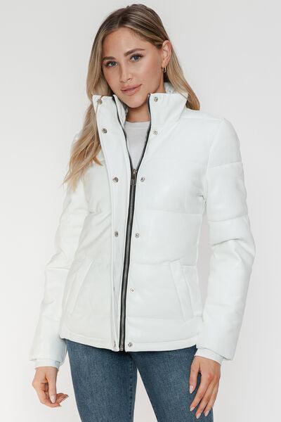 YMI Pocketed Zip Up Turtleneck Puffer Womens Jacket-OUTERWEAR-Evelyns Fashion