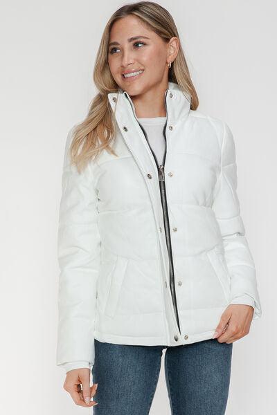 YMI Pocketed Zip Up Turtleneck Puffer Womens Jacket-OUTERWEAR-Evelyns Fashion
