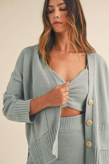 3-Piece Sweater Set – Crop Cami, Mini Skirt & Cardigan Knit Outfit-Sweater Set-Evelyns Fashion