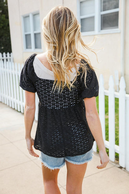 Babydoll Top with Short Sleeves-Blouses-Evelyns Fashion