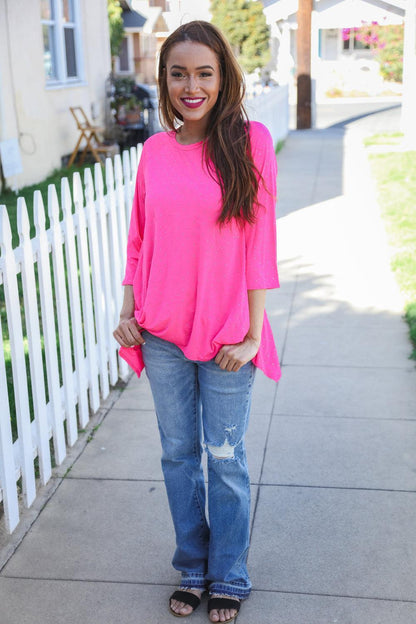 Be Bold Hot Pink Glitter Stud Scarf Hem Top-Evelyns Fashion