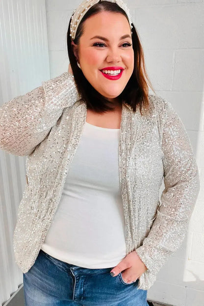 Be Your Own Star Silver Sequin Open Blazer-Evelyns Fashion